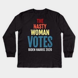 The Nasty Woman Votes Biden Harris, 2020 Election Vote for American President Distress Design Kids Long Sleeve T-Shirt